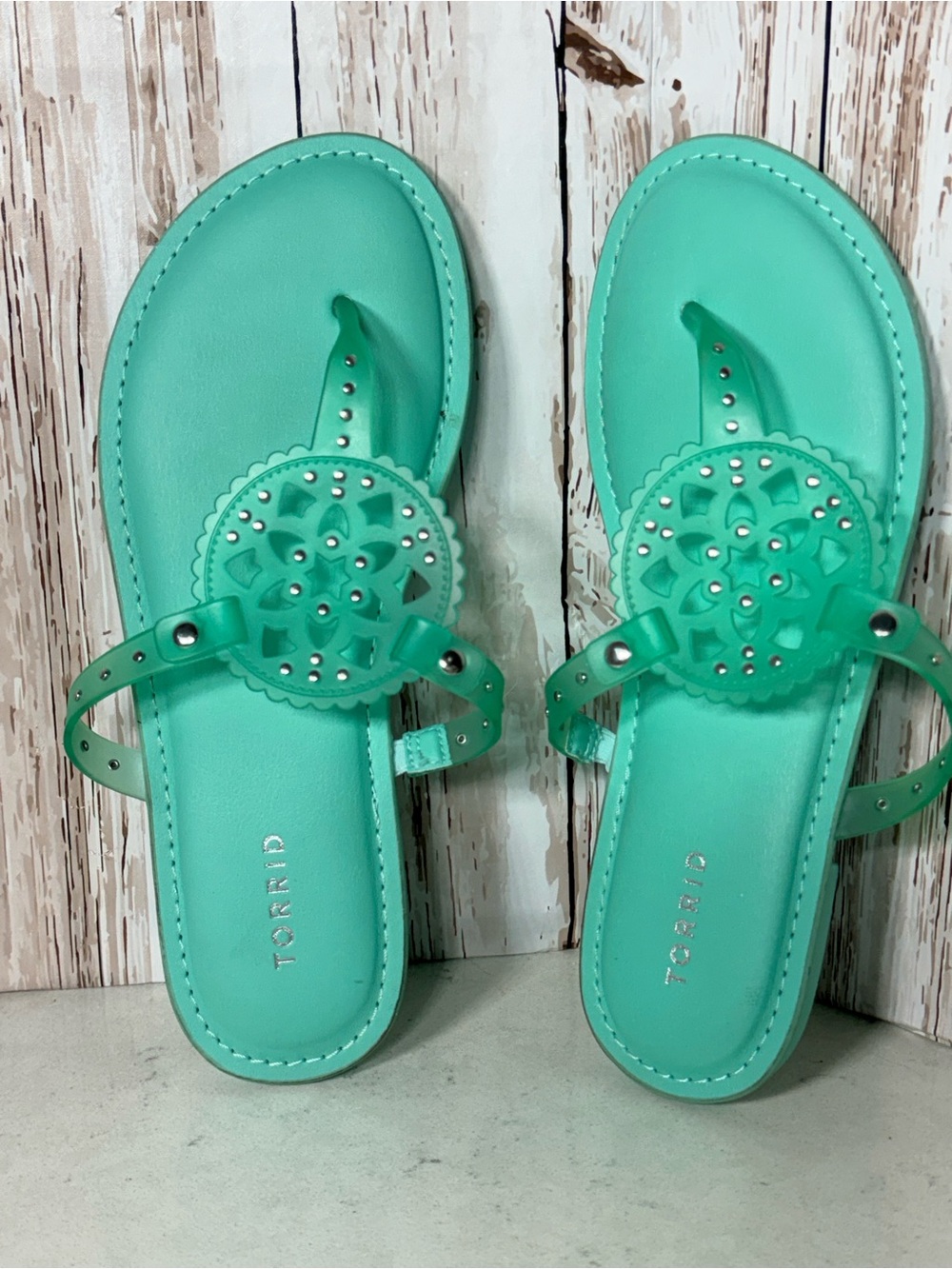 TORRID Medallion T-Strap Sandal (WW): color MINT SIZE 8WW